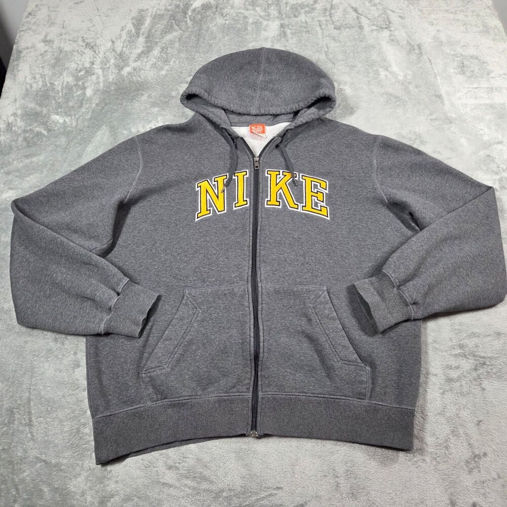 Vintage Nike Hoodie Mens XL Gray Athletic Dept Full Zip Spellout 90s READ
